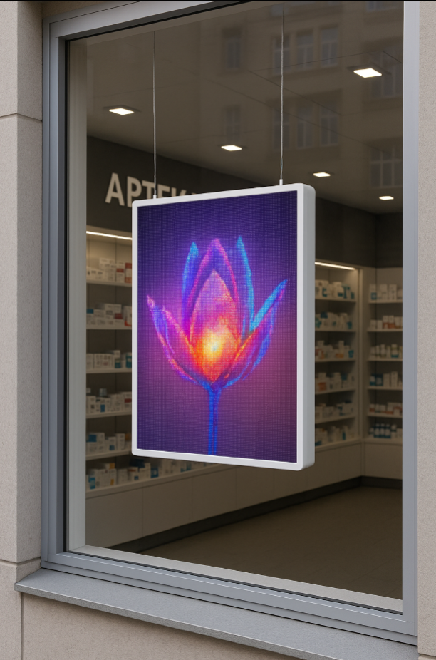 Ekran LED do witryny SPARK SERIES do stron nasłonecznionych o wysokim nasłonecznieniu
